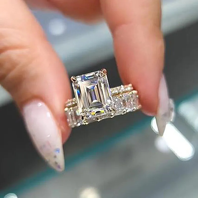 Choucong Brand Classical Jewelry Wedding Rings 925 Sterling Silver Fill Emerald Cut 5A Cubic Zircon CZ Diamond Gemstones Party Women Couple Bridal Rin