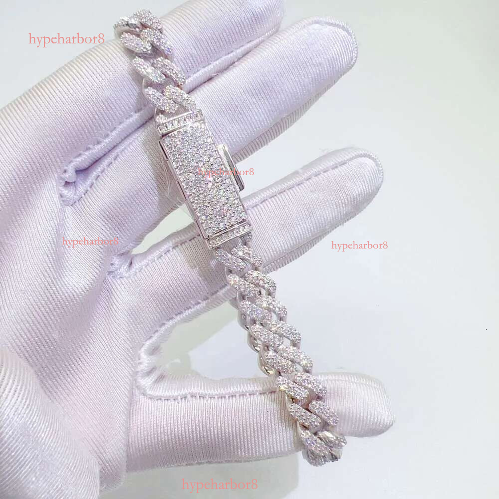 Moissanite necklace, 20 years of experience in manufacturing, Hip Hop 8mm Double Rowed Stone Sier moissanite Cubank Chain Necklace
