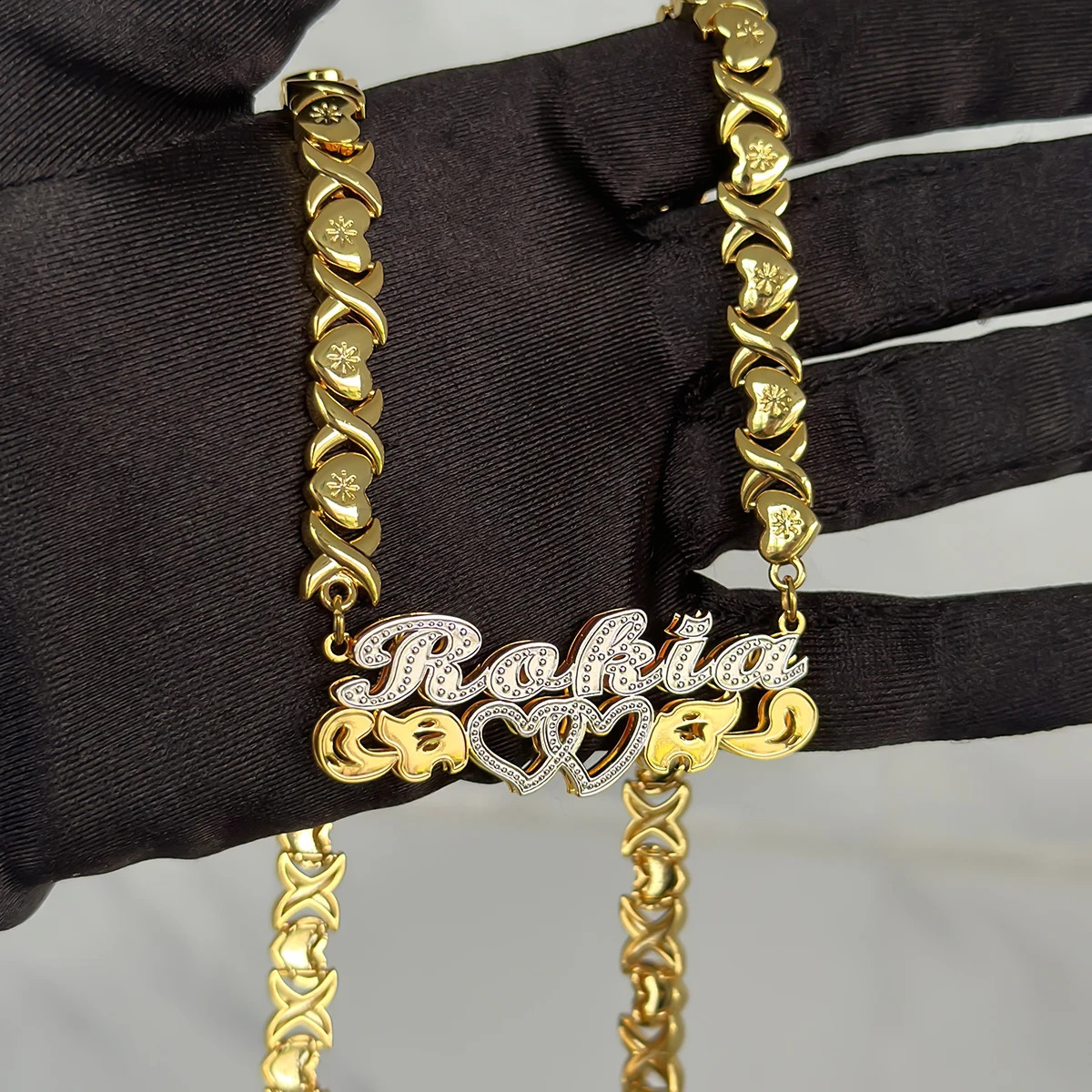 Stainless steel 3D name necklace customized XOXO chain dual color personalized Bilayer womens gift 250410
