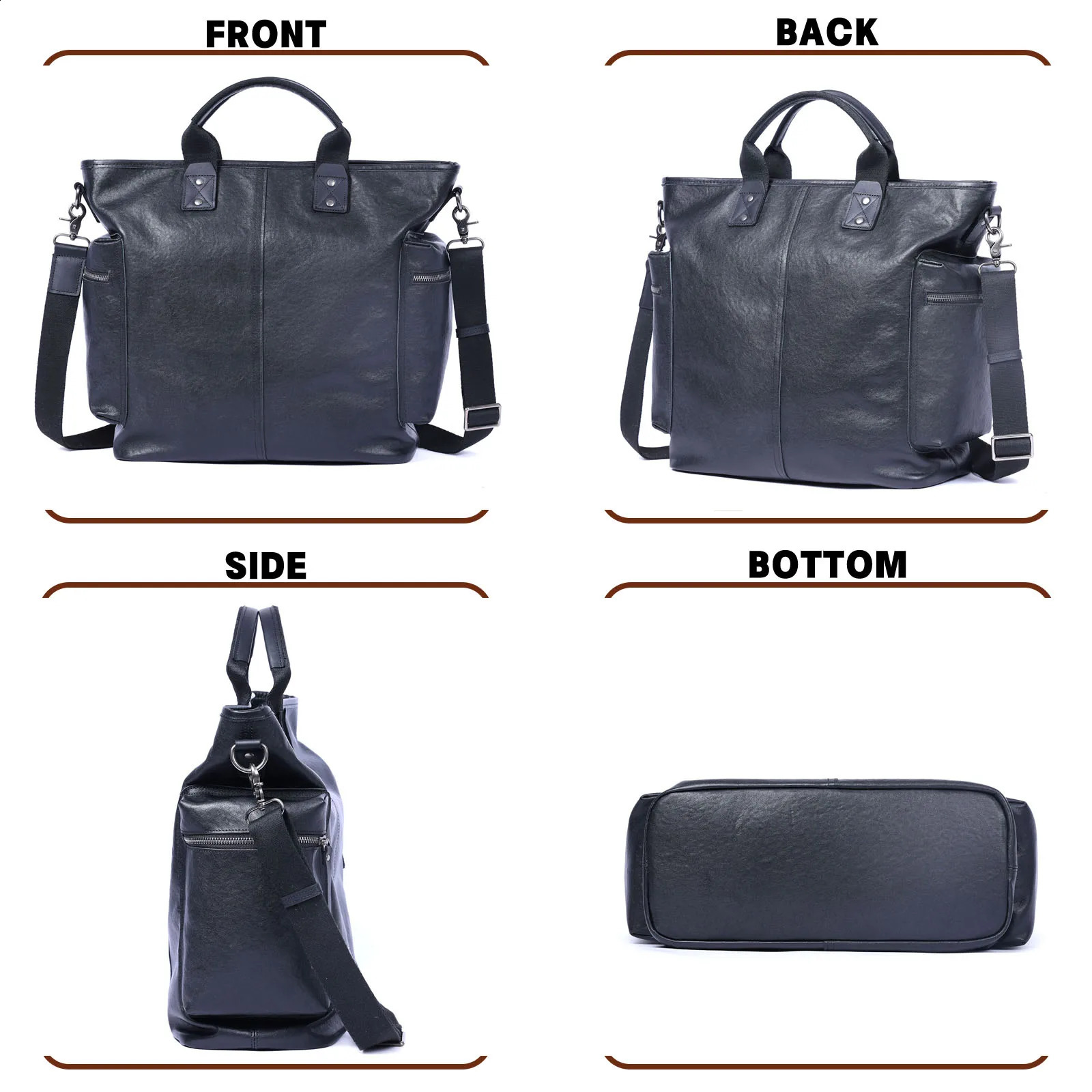 Genuine Leather Mens Brifecase 15 Inch Laptop Bags Simple Cowhide HandBag Vegetable-tanned Leather Fashion Casual Style 250407