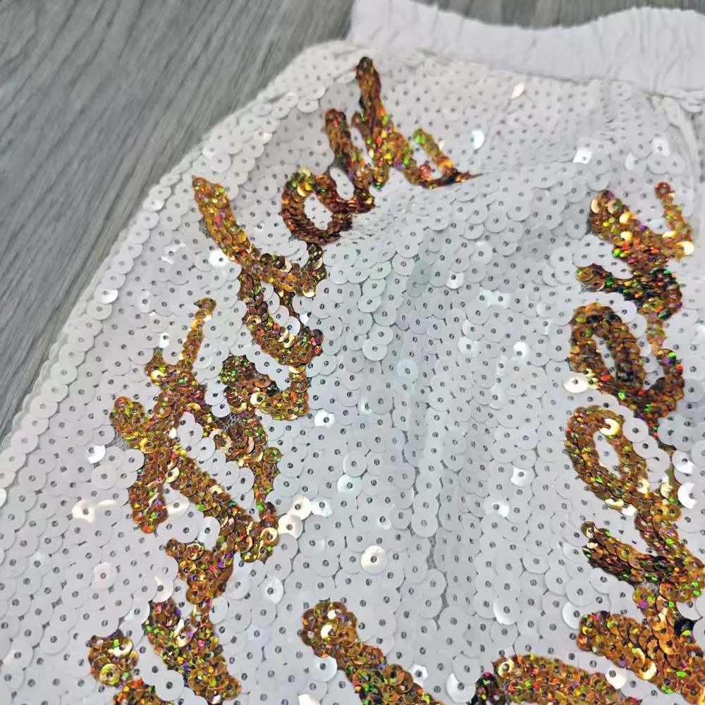 Summer Streetwear Letter Color Geometry Sequins Elastic Waist Short Pants Loose Hip Hop Night Club Womens Wear 250411