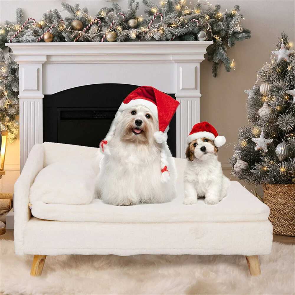 Luxury elevator dog sofa bed with backrest plush pad wooden legs raised dog bed small mid-range dog and cat chair lounge chair X250412