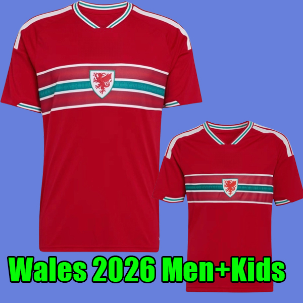 2026 World Cup Wales soccer jerseys JAMES BALE Men Away Home Red fans player Welsh football shirts JOHNSON N.WILLIAMS RODON T.ROBERTS MOORE THOMAS kids set uniforms