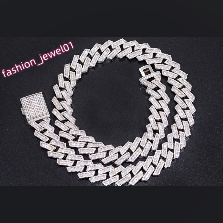 Hot Sale Luxury Vvs baguette Moissanite Chain S925 Pure Silver Cuban Link Chain