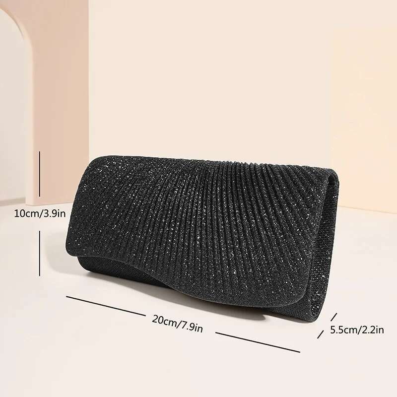 Women Fold Glitter Handbag Shiny Envelope Evening Bag Ladies Pleated Sier Clutch Chain Wedding Party Mini Long Purse XA12ZD