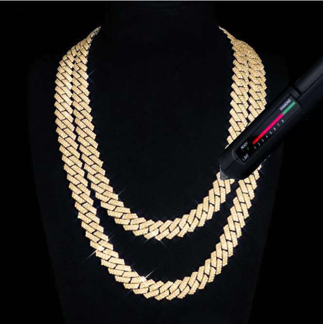 Hip Hop Inspired Men's Moissanite Gold Cuban Link Necklace - 12mm Thick