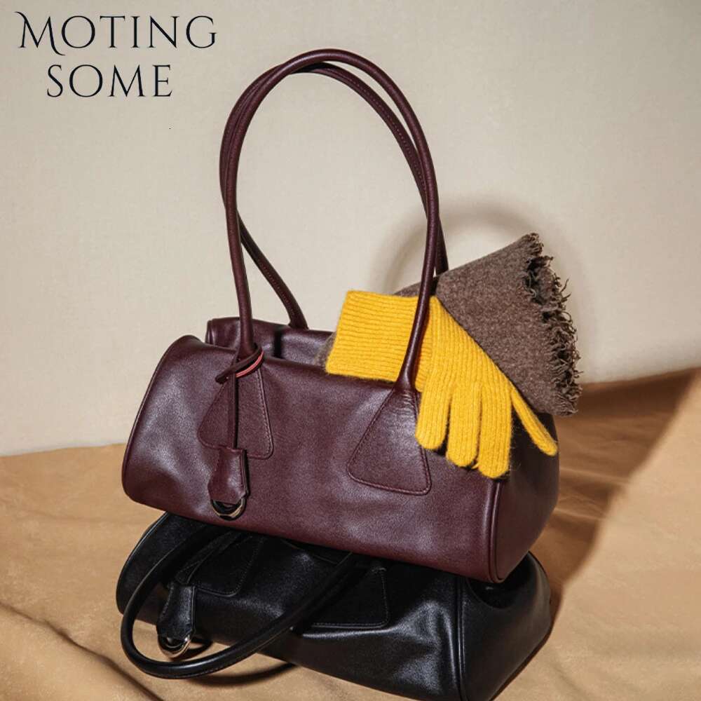 Motingsome Boston Bags Women Frist Layer Cowhide Crossbody 2025 New Retro Underarm Shoulder Pillow Bag Bowg Tote Purses