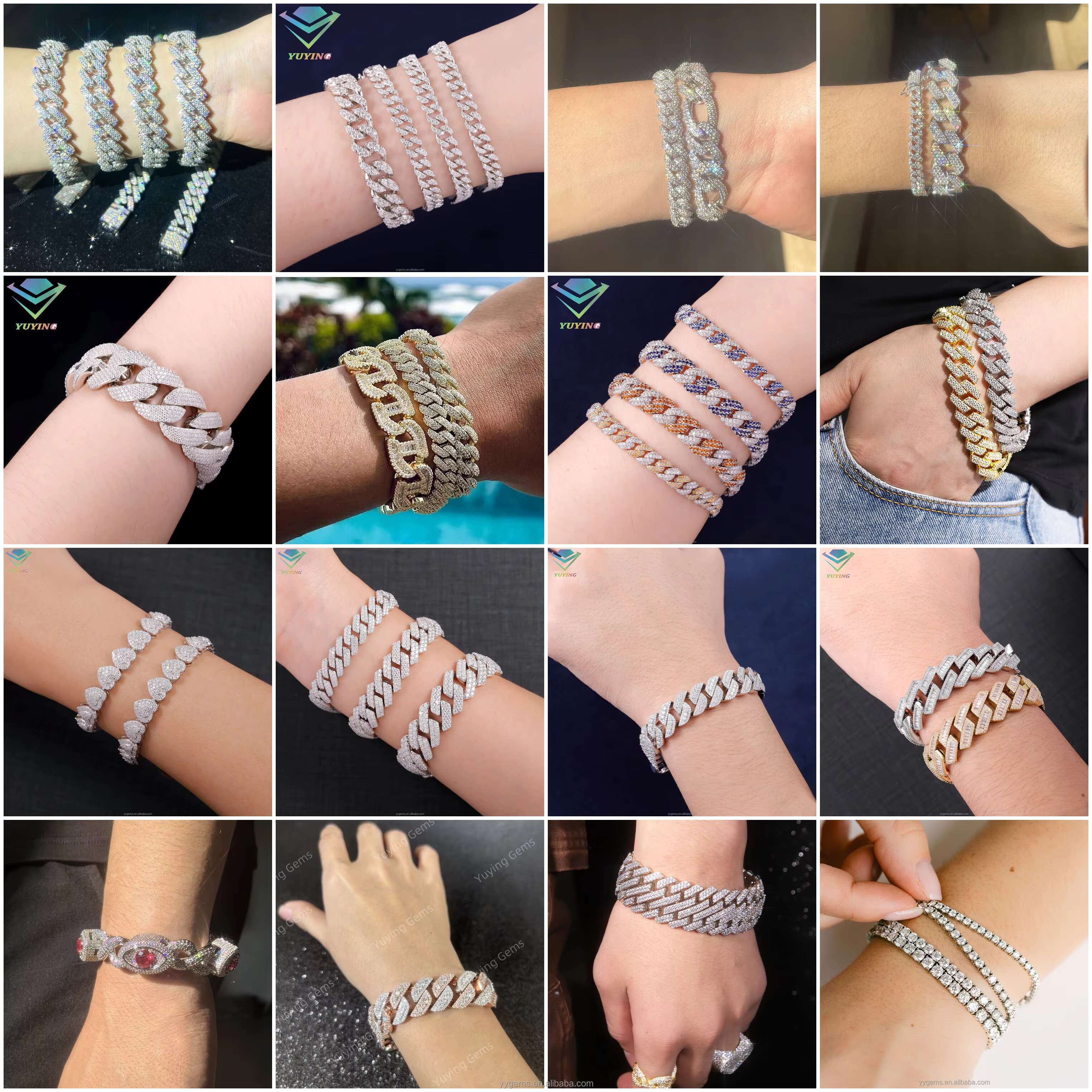 RTS Hip Hop Bracelets Heavy Silver 18k Gold Plated Necklace VVS Moissanite Diamond Cuban Bracelet for Men