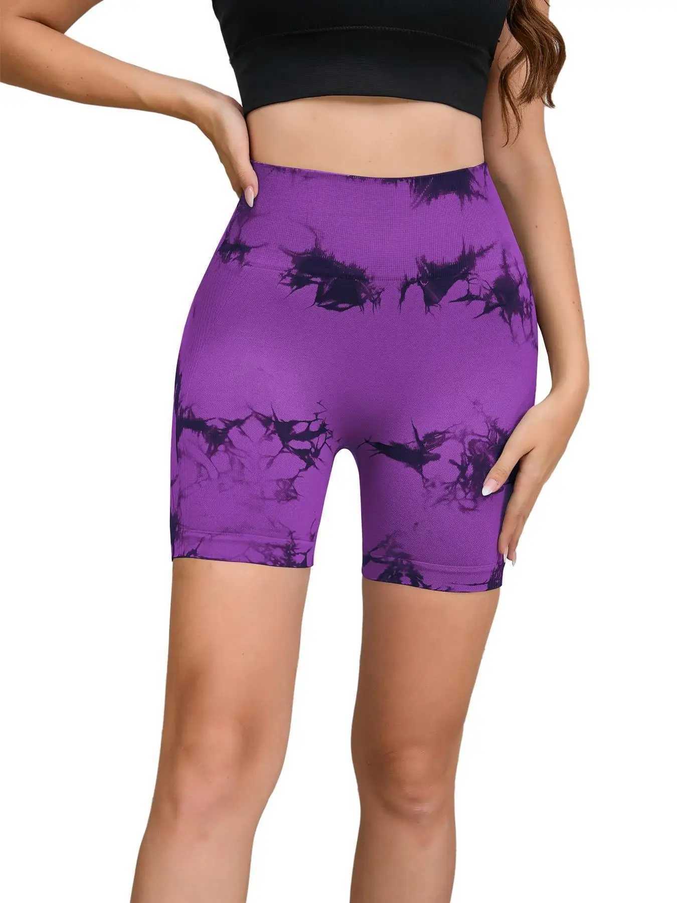 Tie dye seamless fitness pants womens high waist and hip lifting sports tight shorts running sexy peach fitness yoga shorts Y250412