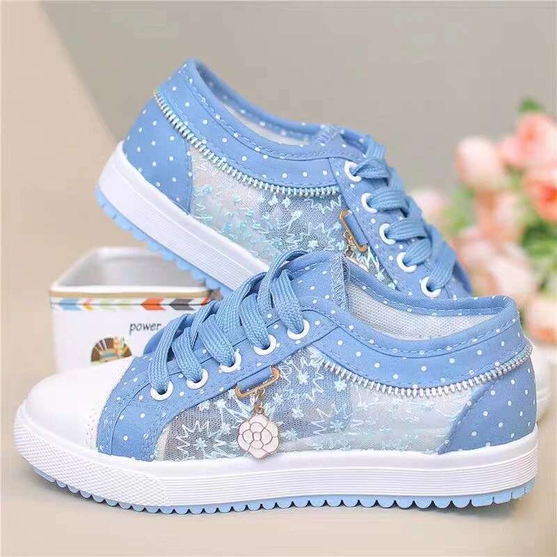 2025 Summer New Women's Casual Hollow Lace Canvas Hollow Breathable Designer Fashion Flat Shoes Sports Shoes