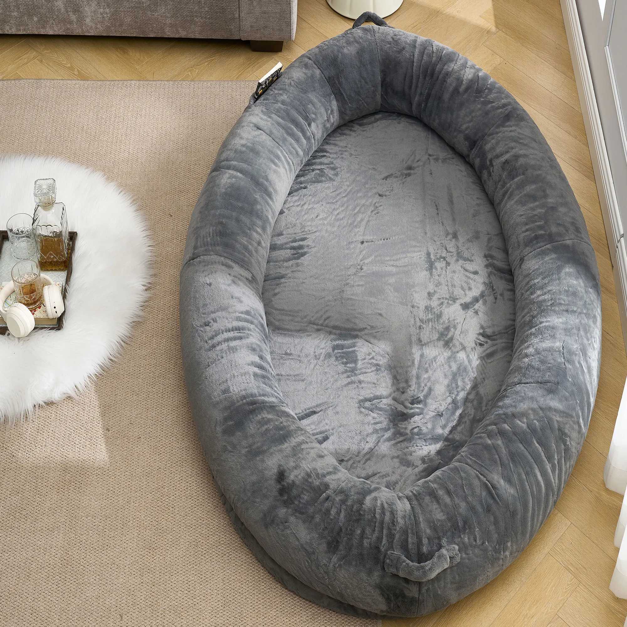 Adult human dog bed giant super memory foam man size pet bed fluffy plush man dog bed with Storag X250412