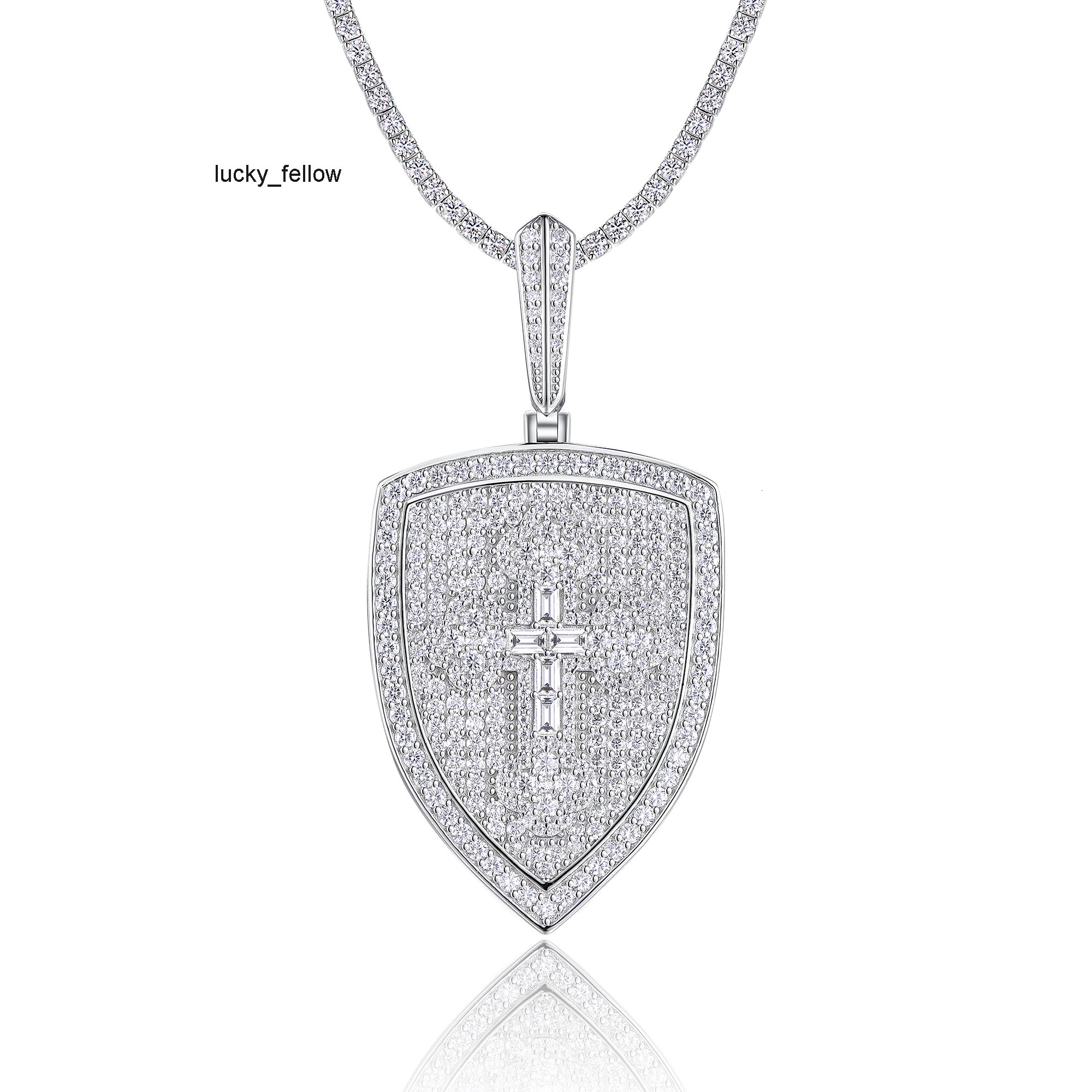 Cross Shield Moissanite Pendant Necklace Full Moissanite Pave 925 Sterling Silver 18K Gold Plated Modern Hip Hop Style