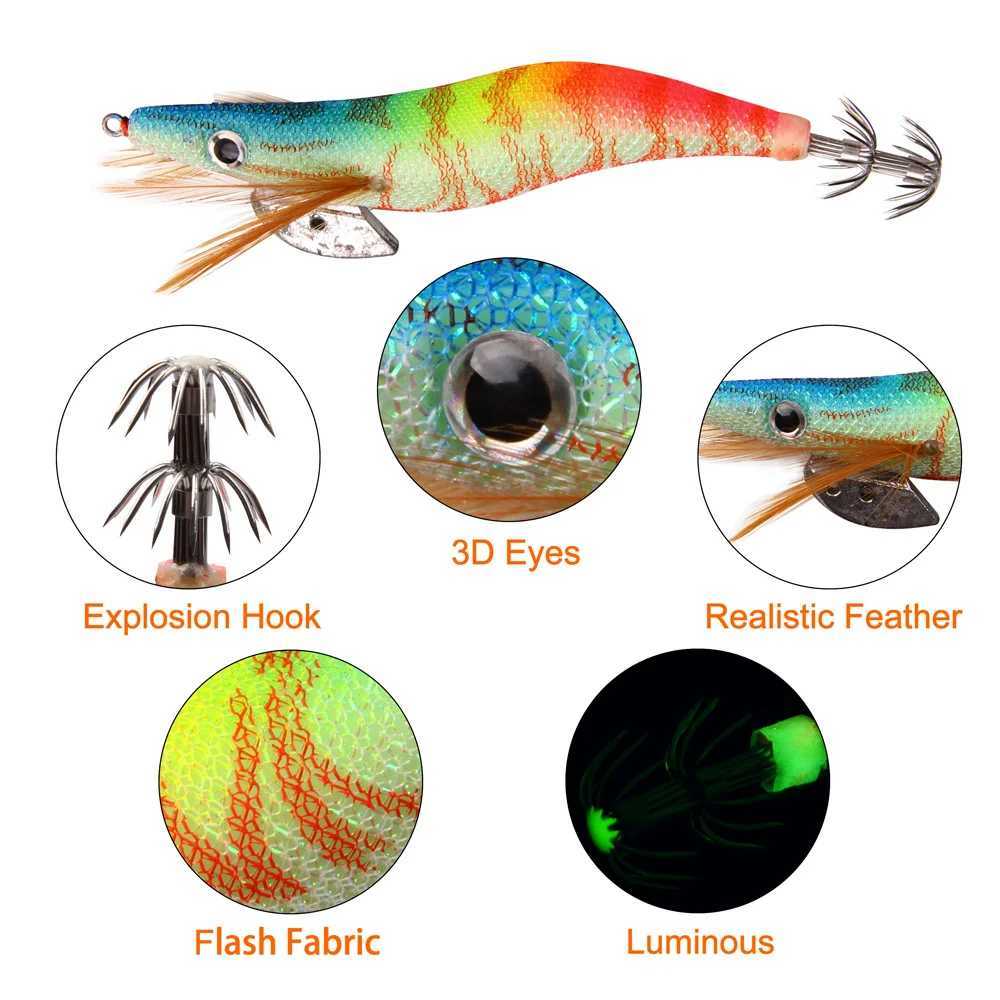 30Pcs/20Pcs/10Pcs Wooden Shrimp Fishing Lure Squid Jig Fishing Hook Octopus Cuttlefish Artificial Jigging Lures Hard Bait Z250411