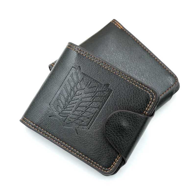 Mens wallet brown short folding PU leather button wallet with zipper pocket Z250411