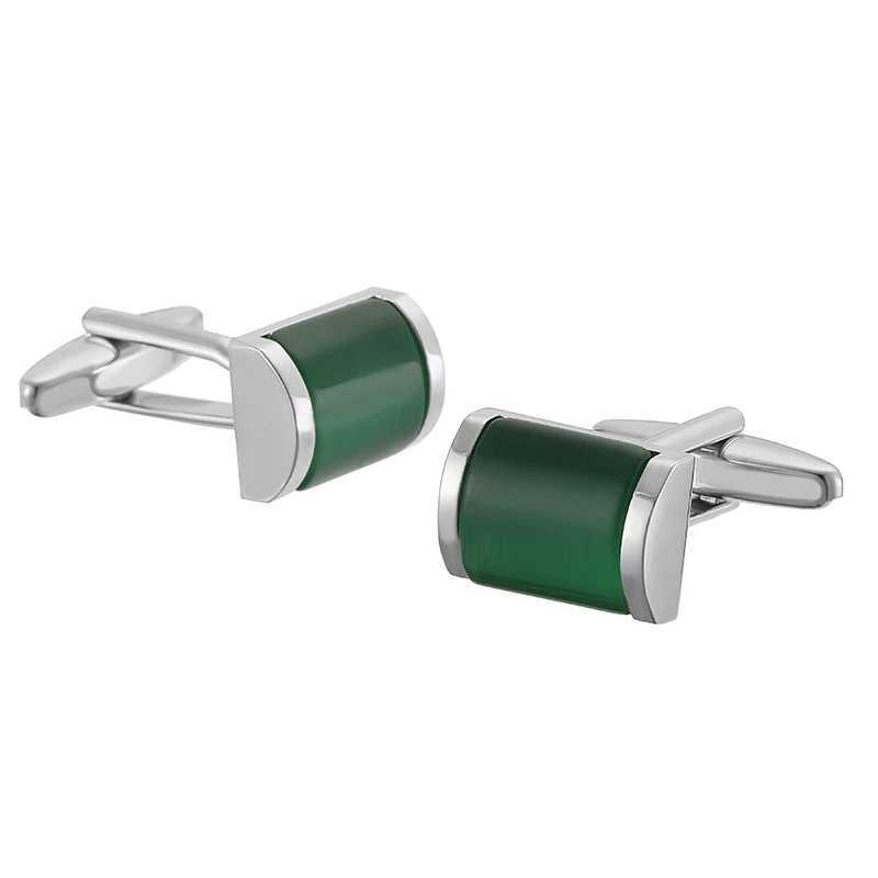 Luxury mens French shirt cufflinks high-quality metal green agate stone cufflinks business set accessories jewelry giftsT250412