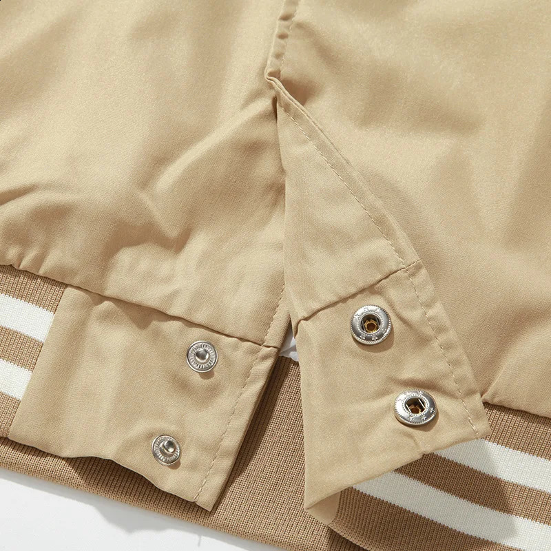 Button pocket holder collar jacket mens baseball uniform youth autumn warm retro jacket mens fashionable shoulder strap patch work uniform 250411