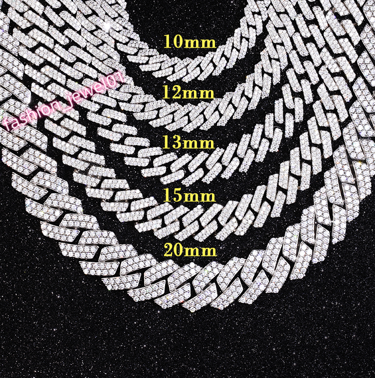 Yu Ying Gems 2rows Hip Hop Cuban Chain S925 Silver with Iced Out Vvs Moissanite Cuban Necklace Cuban Link Chain