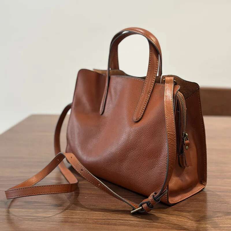 2025 Spring New Handbag Genuine Leather Casual Versatile Tote Soft Cowhide Women's Shoulder Crossbody Bag