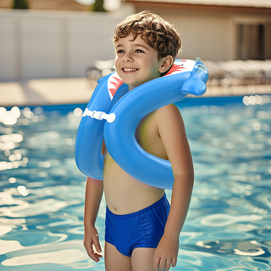 2025 Summer S-Type for Ages 3-8, Eco-Friendly PVC Blue Underarm U-Type Swim Ring with Double Airbags, Swimming Aid