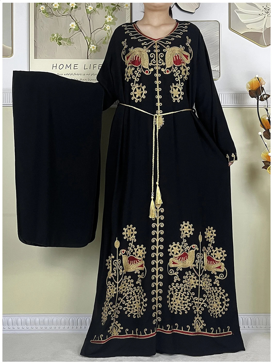 Muslim Abayas Womens ed Cotton Long Sleeve Loose African Islamic Scarf Dress 250411