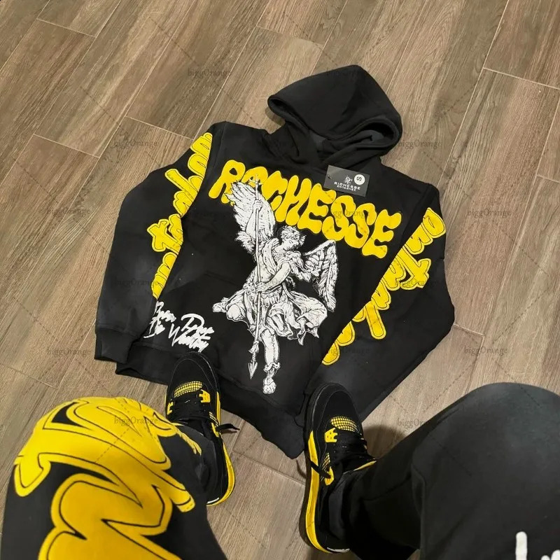 Retro rock punk style oversized sweatshirt American Harajuku color letter printed graphic hoodie mens casual hip-hop streetwear 250411