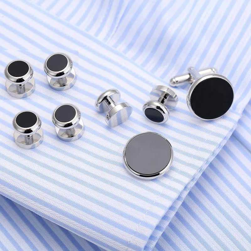Wajila Sleeve Buckle Stud Set 8-piece Black Stone Gemelos Brass Tailcoat Collar Stud Set Bonito Gemelos 530T250412