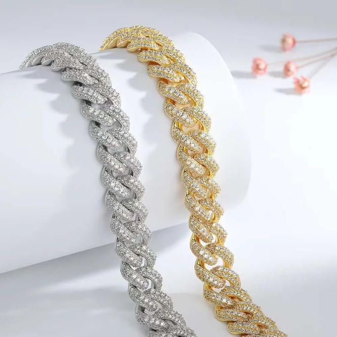 Hip Hop Style Iced-Out Moissanite and CZ Bracelet for Men - Cuban Link Design