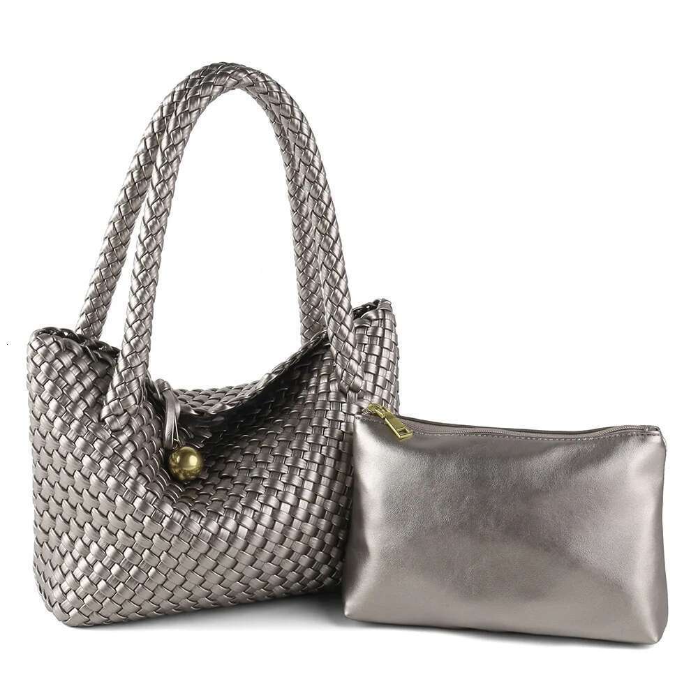 Fashion Woven Women PU Leather Single Shoulder Retro Golden Bead Decor Hand Carry Women's Bag Bz2469