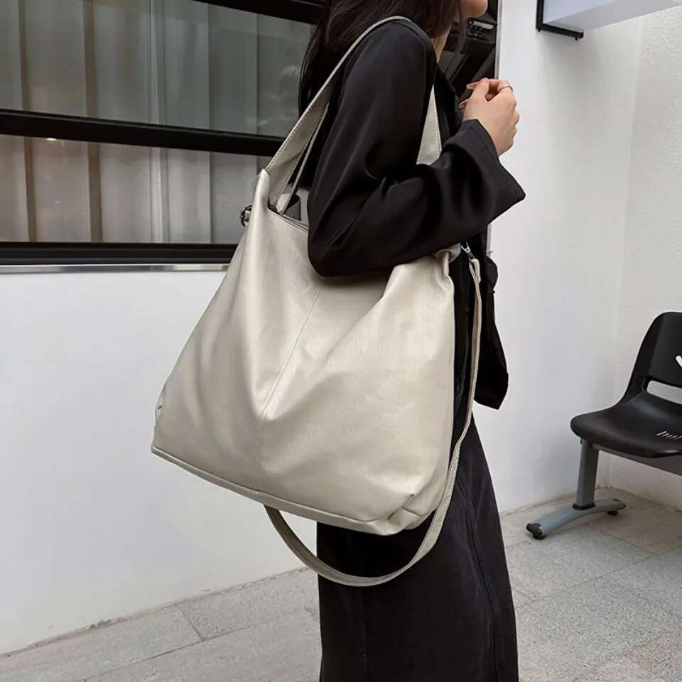 VONMONAN Fashion Big Soft Leather Tote for Women Trendy Female Simple Large High Capacity Retro Shoulder Side Bag Handbags