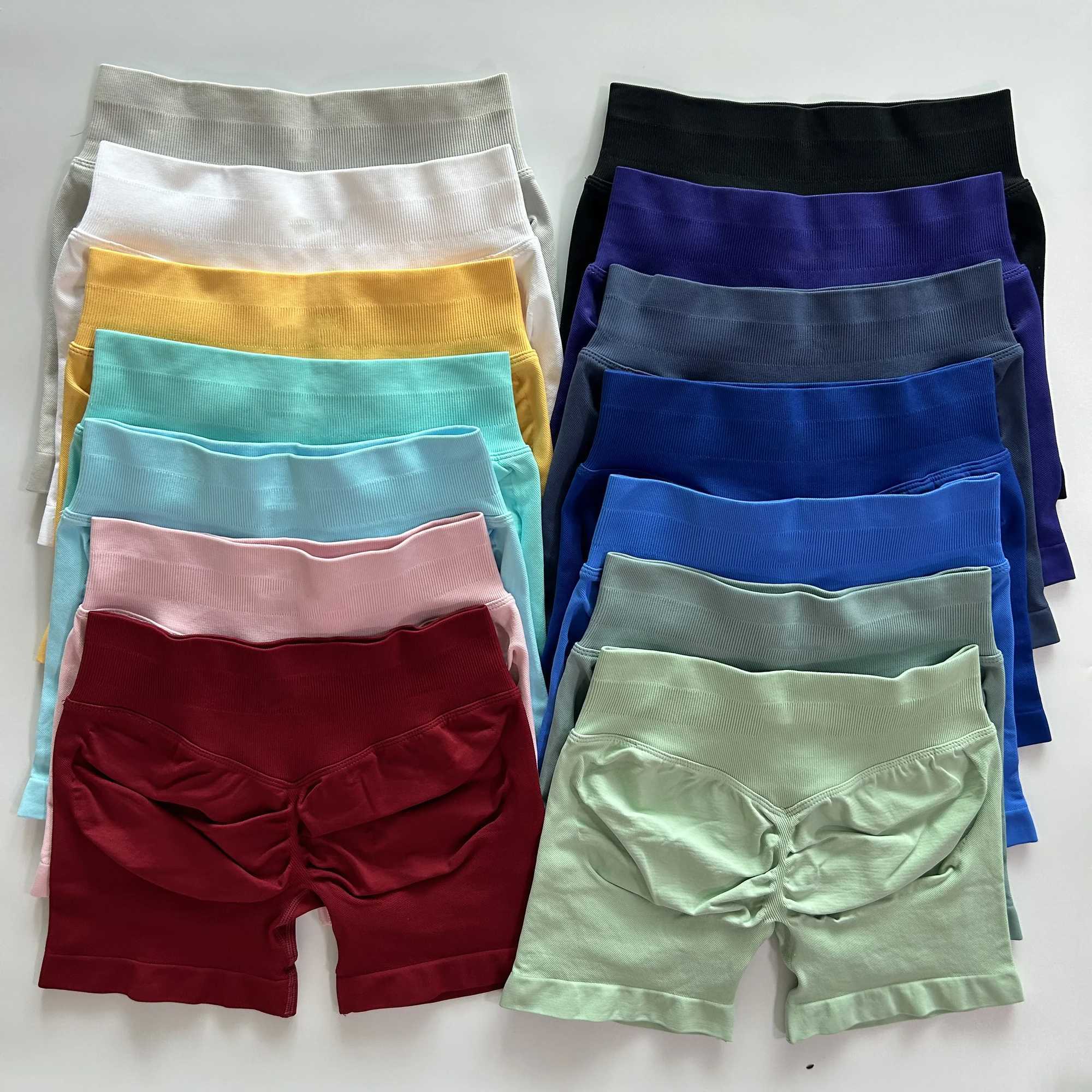 Impact shorts low rib yoga shorts seamless pleated homeless training gym shorts boots stretch running shorts fitness clothing Y250412