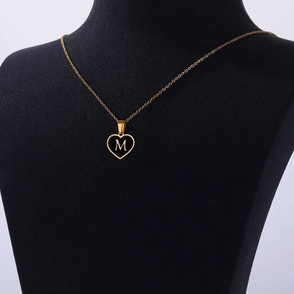 Initial Letter for Women Clavicle Chain Heart Pendant Necklaces Alphabet Stainless Steel Jewelry Freeshipping collares
