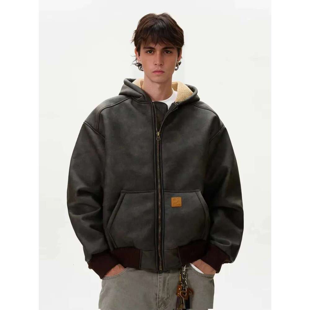Heavy And Old Fur Integrated Hooded Jacket For Loose Casual Thickened Veet Y2k Coat Men Winter