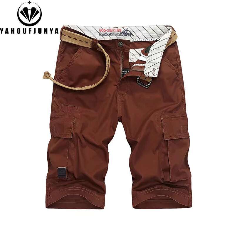 Hots 2025 Summer Solid Color Cotton Cargo Straight Men Outdoor Leisure Button High-Quality Design Shorts Male Pants