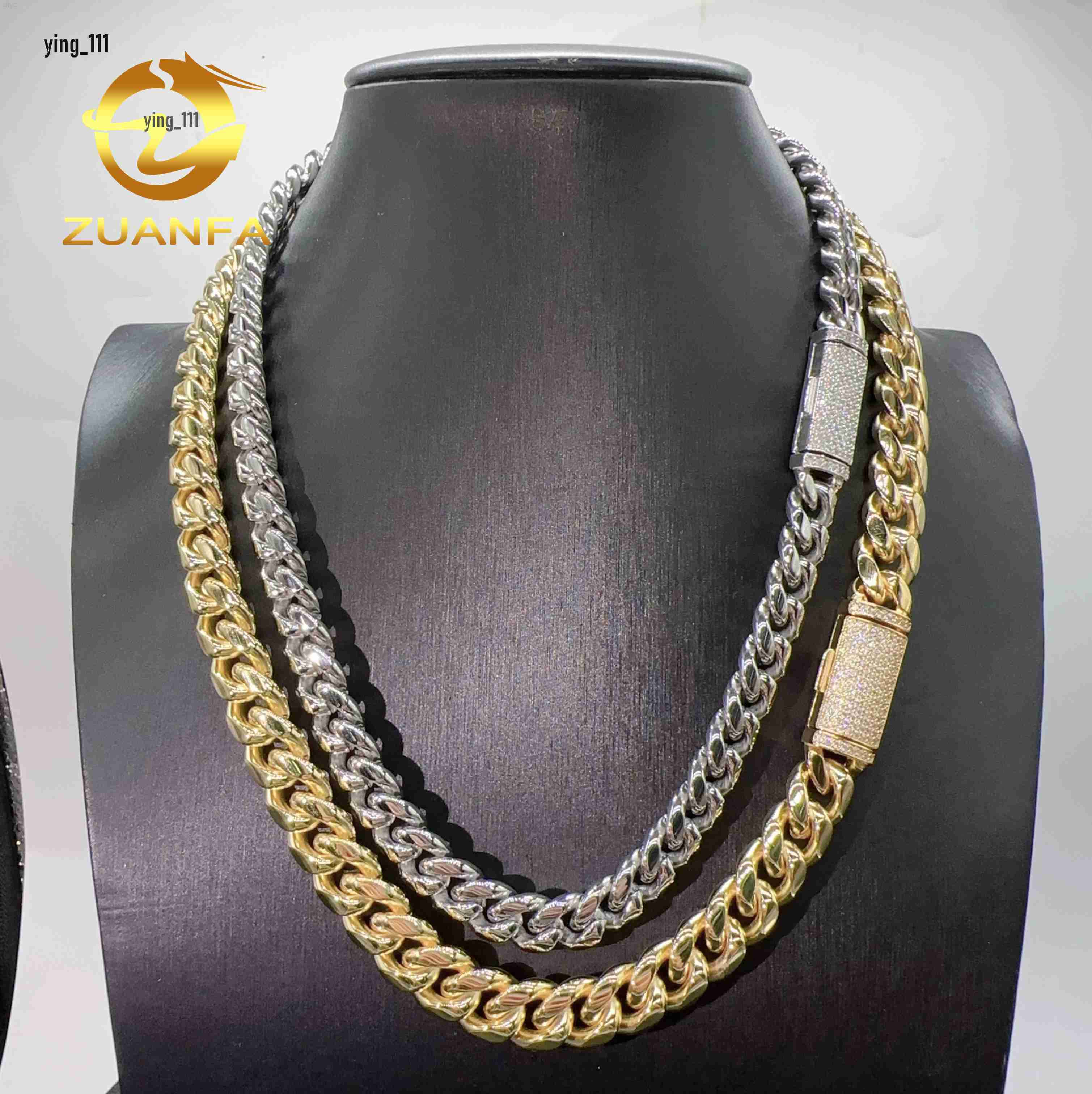 10mm 12mm Hip Hop Cuban Necklace 925 Silver Moissanite Clasp Stainless Steel Link Chain