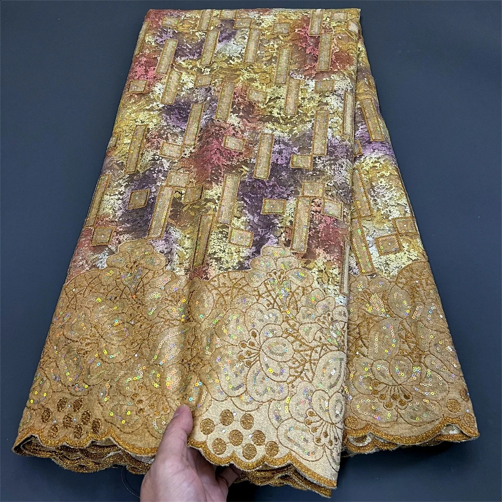 African Nigerian Sequins Tulle Lace FabricSewing Net Cloth Prom Dresses BeadsEmbroidery High Quality 2024 PS0024 5Yad 250407