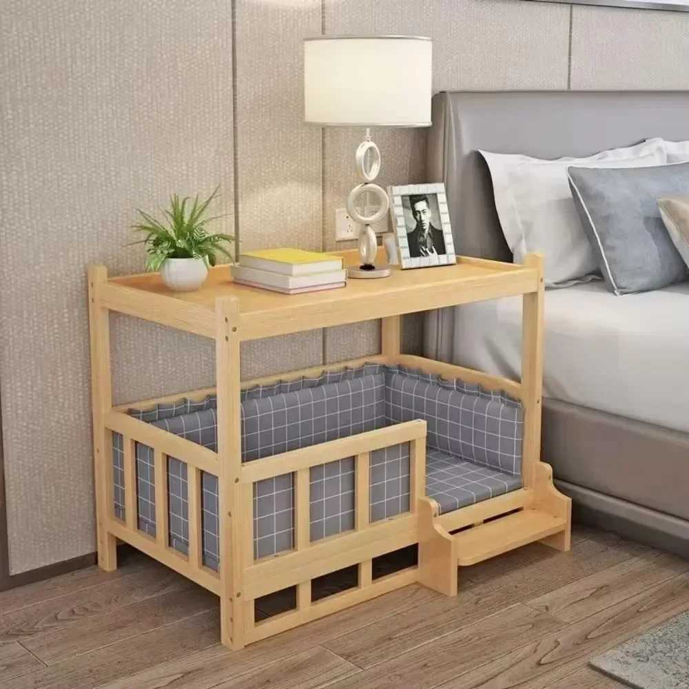 Solid wood dog house dog bed smooth polished teddy dog house golden retriever detachable pet bed solid wood cat bed X250412