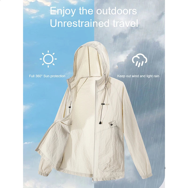 Summer mens casual outdoor quick drying Uv light jacket lightweight sports horse riding fishing hooded skin ultra-thin breathable 250411