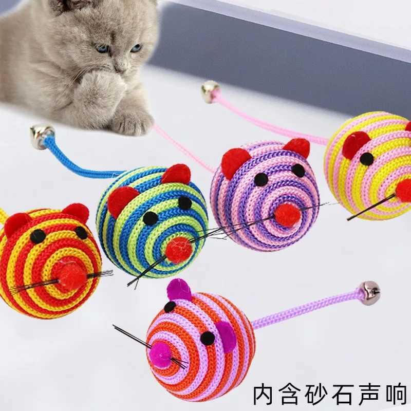 Pet Cat Toy Strip Nylon Rope Ball Mouse Toy with Bell Pet Cat Chewing Toy Interactive Pet Product Gatos Y250412