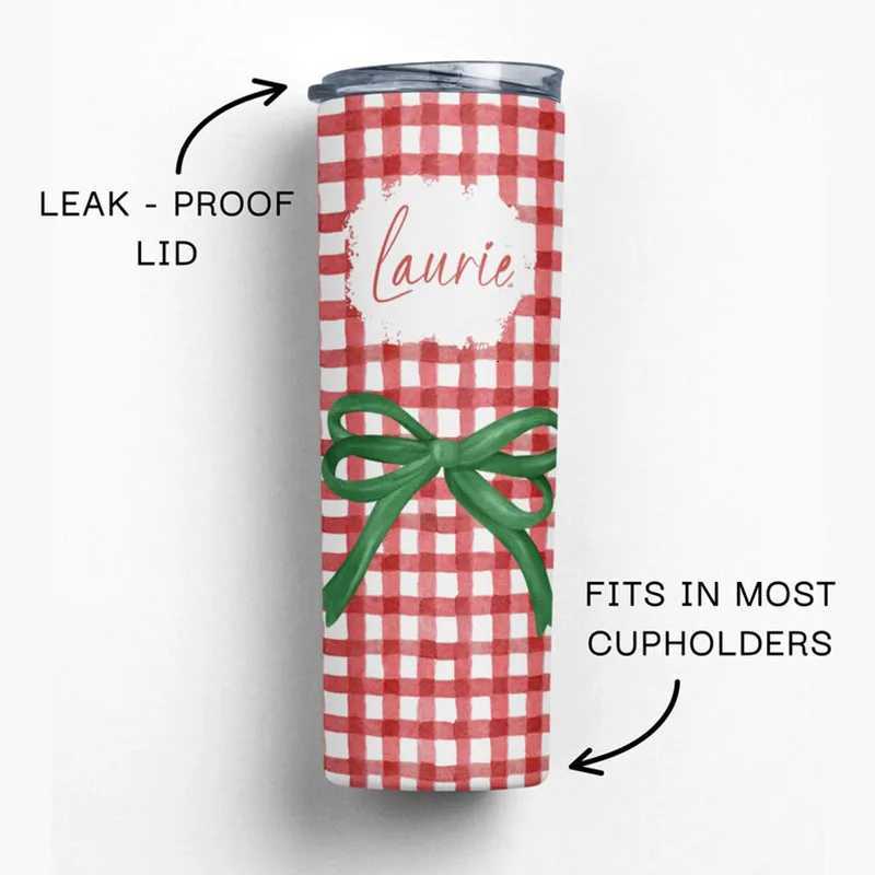 Christmas 20oz Personalized Christmas Travel Mug Custom Name Trendy Coquette Bow Design Xmas Style Double Wall Insulated Tumbler Christmas Y251112