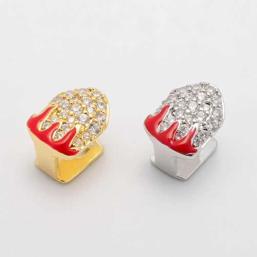 Double Toothed Grillz Silver Plated Gold Plated Top Right Side Dog Double Toothed Grills Full Rhinestone Cap Jewelry Mens Style W250412