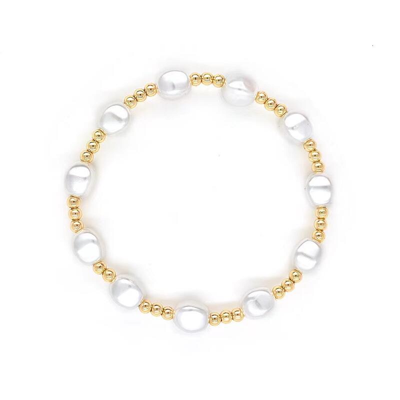 5 Pcs Elegant Freshwater Pearl and Gold Bead Stretch Bracelet