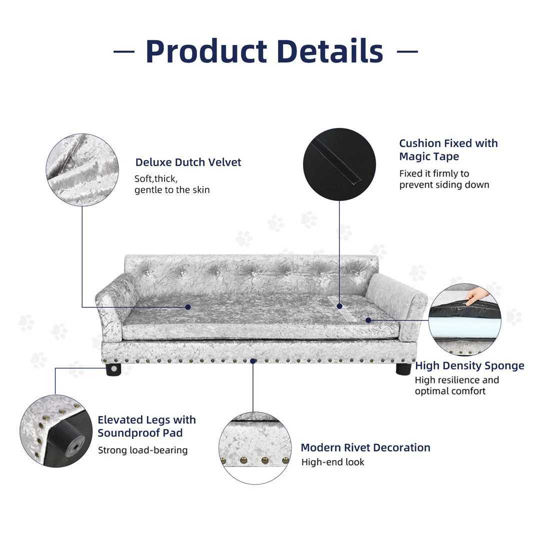 Luxury dog sofa bed with silver Dutch velvet decoration equipped with detachable pads suitable for medium to large dogs X250412
