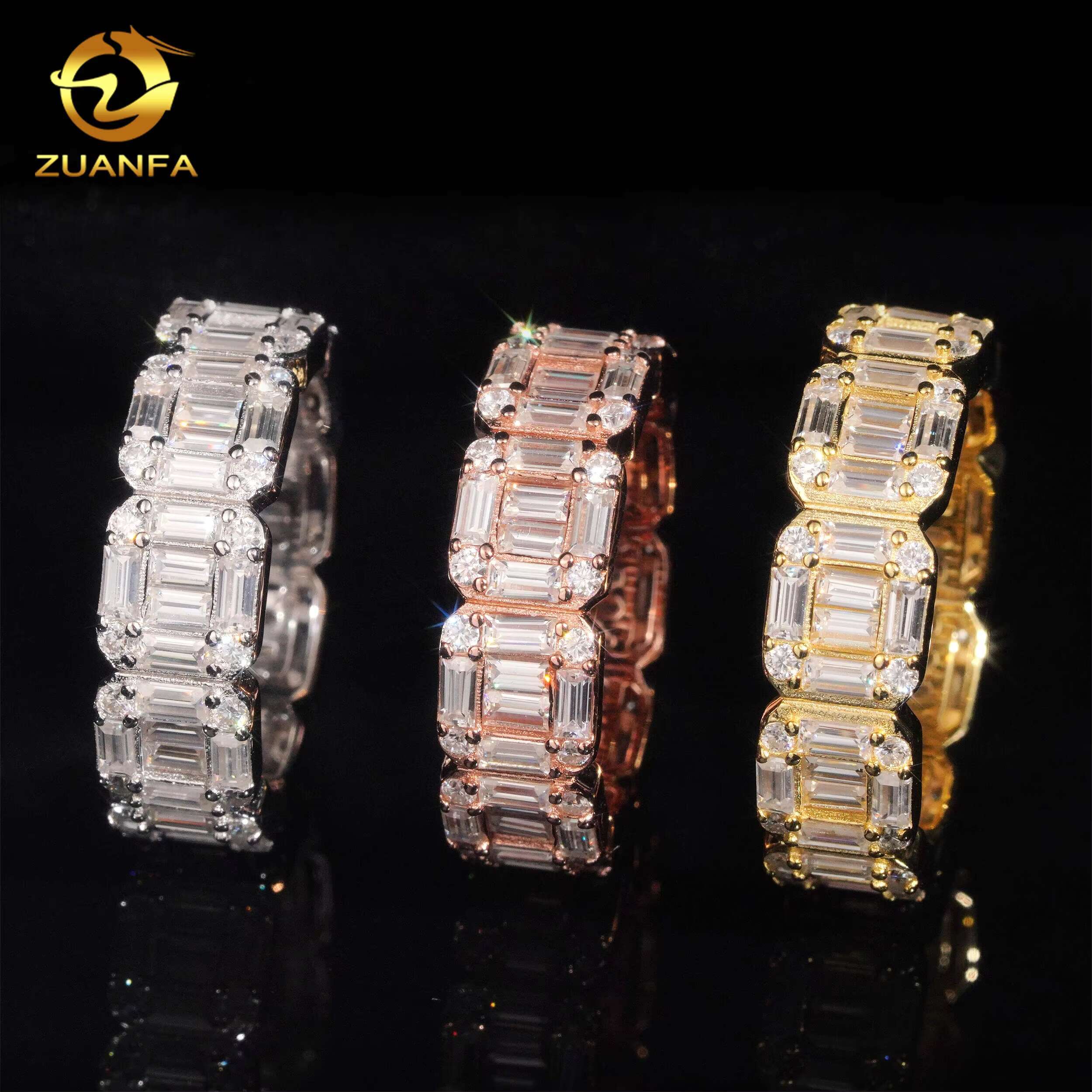 Custom baguette Diamond Vvs Moissanite Rings Fine Hip Hop Iced Out Diamond Jewelry Ring