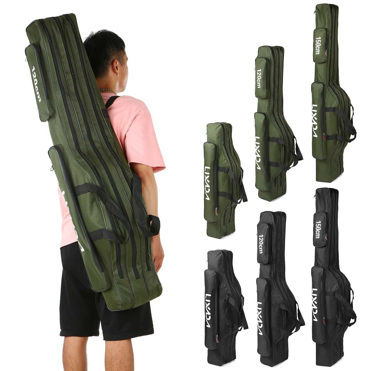 Lixada 3 Layers Fishing Pole Bag Portable Folding Rod Carry Case Fishing Reel Tackle Storage Bag Case fishing tackle storage bag Z250411