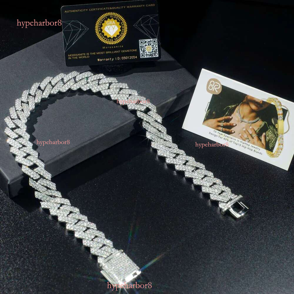 hip hop jewelry cuban k chain necklace designer for men 2 row bg moissanite dia 14MM wide choker iced out chains necklaces prong gold plate rock