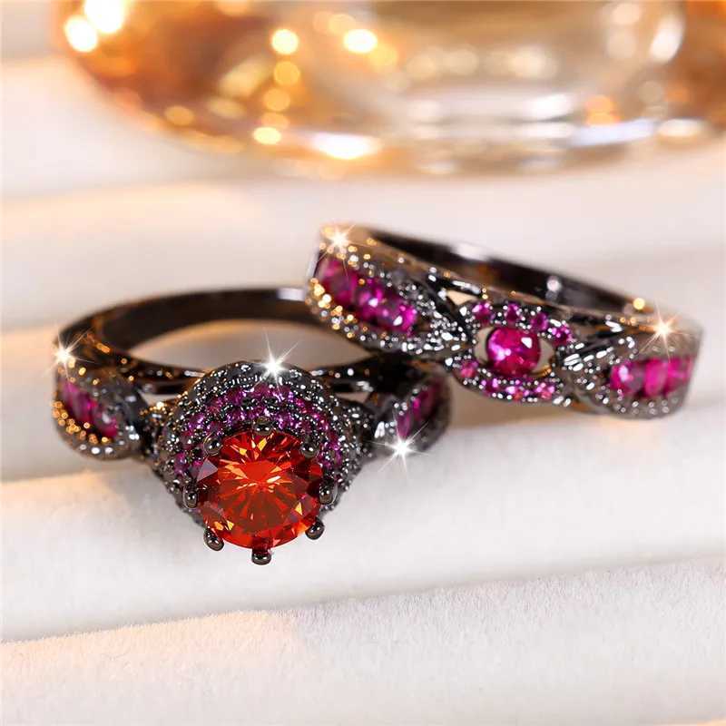Luxury Womens Crystal White Round Zircon Engagement Ring Set Cute Gold Colorful Womens Wedding JewelryXJ250412
