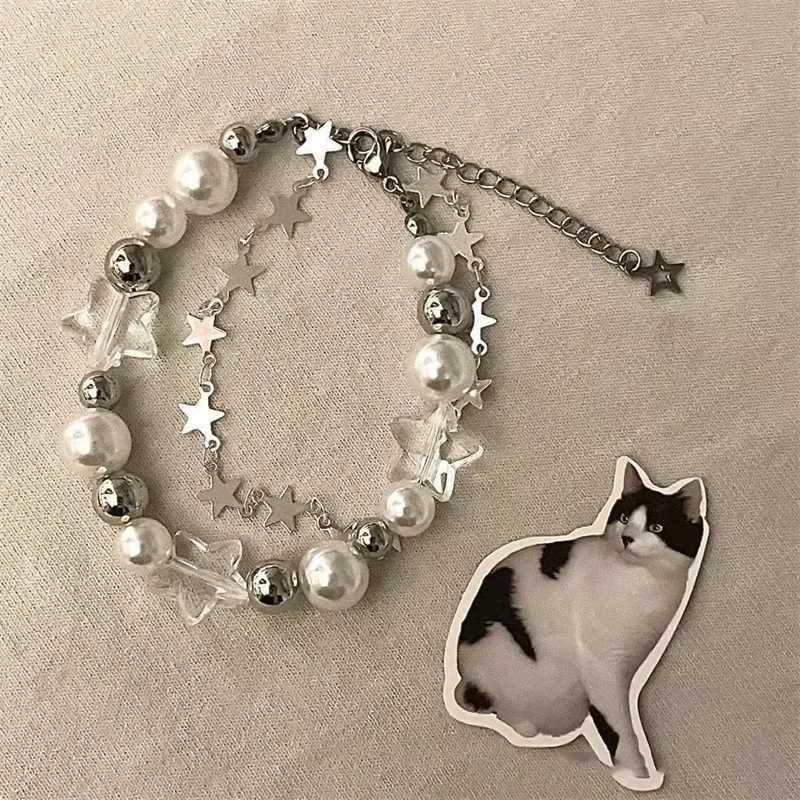 Crystal Star Pentagram Imitation Pearl Bead Bracelet for Women Sweet Aesthetic Charm Y2k Bracelet Fashion Vintage Jewelry GiftsC250411