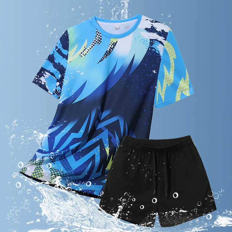 Mens Sweatshirt Set T-shirt Shorts Set Sports T-shirt Running Tennis Badminton Shirt Pants Set Men Clothing Tracksuit Sweatpants 250407