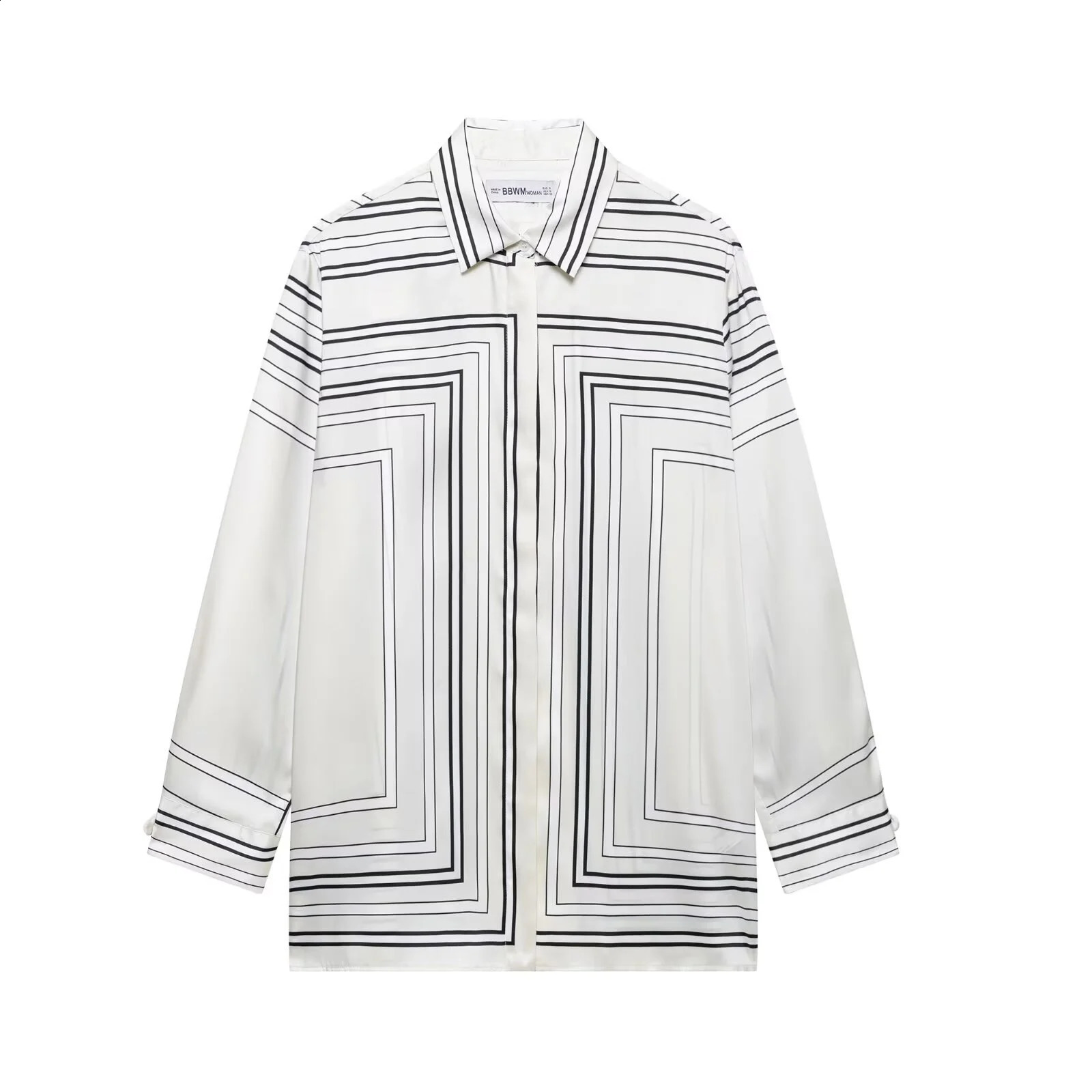 European and American Spring 2025 Womens Casual Loose Collar Long Sleeve Printed Twill Shirt Straight Leg Pants Set 250411Z