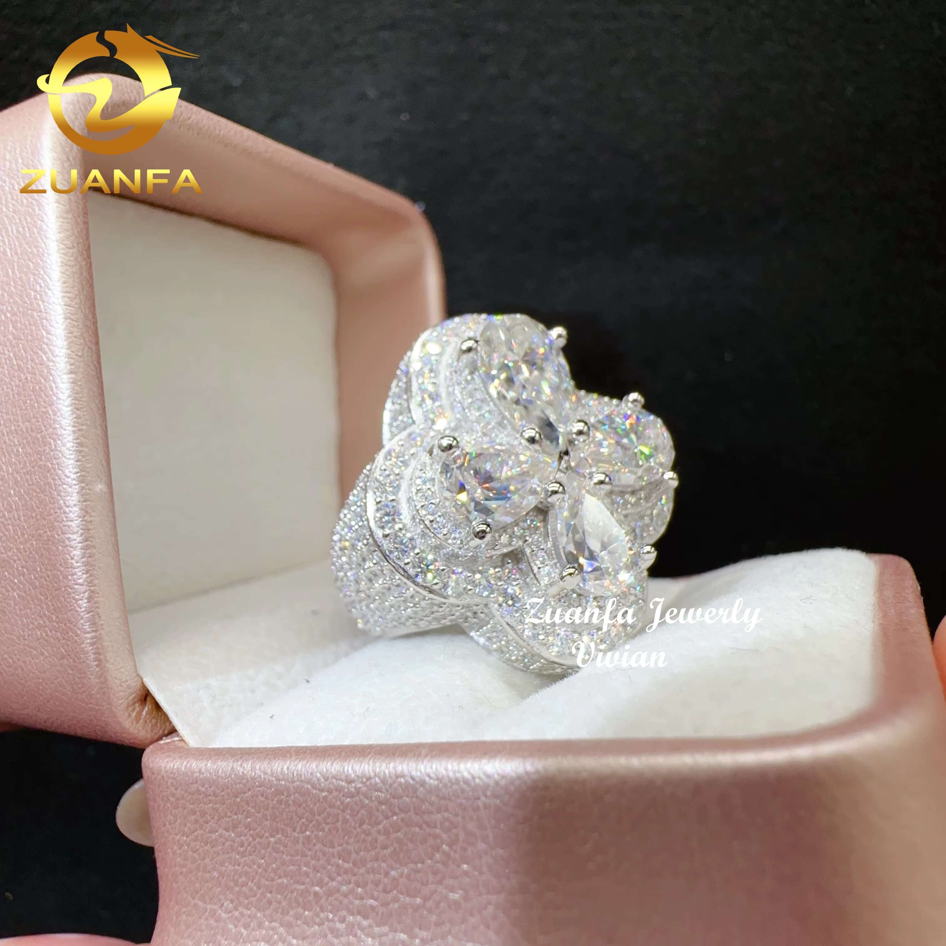 Hip Hop Jewelry Custom Ring Sterling Silver 925 Vvs Moissanite Iced Out Hip Hop Jewelry Fancy Shape Men Diamond Rings